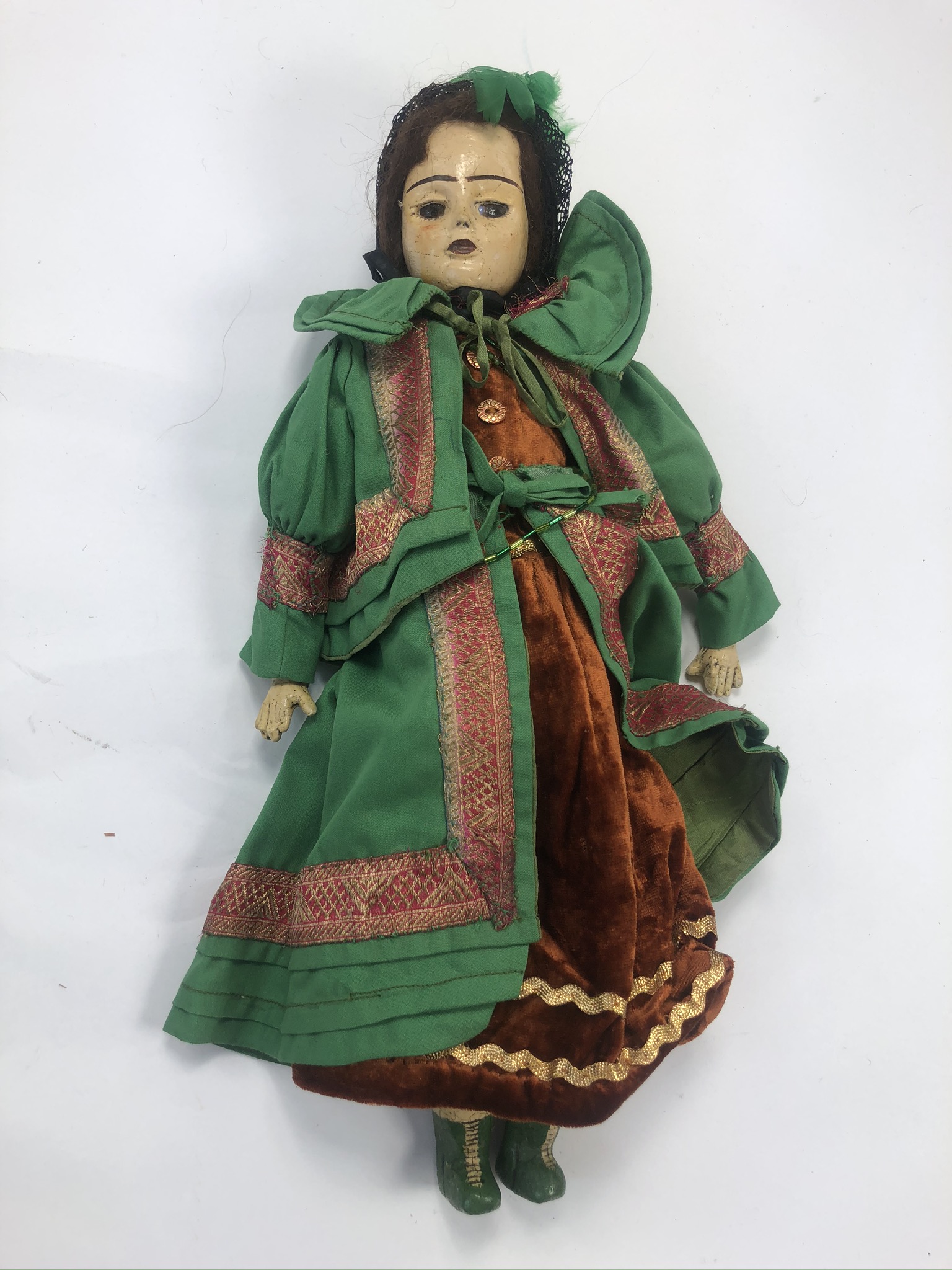 Rare 14” Early composition or papier mache / dipped waxed doll. Late 1800's / early 1900's. No - Image 2 of 7