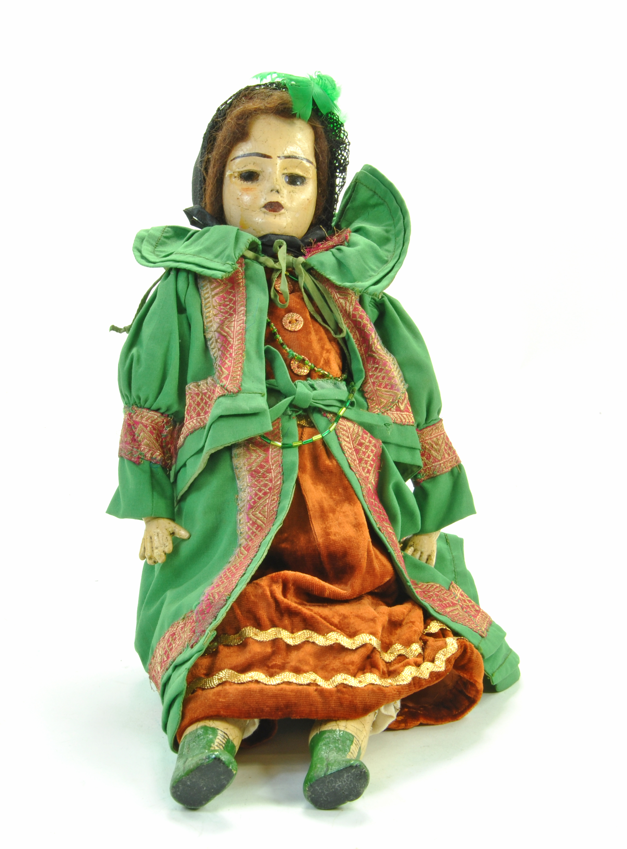 Rare 14” Early composition or papier mache / dipped waxed doll. Late 1800's / early 1900's. No