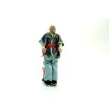 Rare 8 ½” Antique Chinese Old Man Doll. Hand Painted face, Hair to back of head wearing original