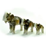 Set of 3 Vintage Royal Dux Bohemia Porcelain Elephant Figurines, 6”, 4 ½” and 3” in Gloss. No