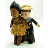 Norah Wellings 7” Cloth Sailor Doll 'SS Oransay' plus 8” Island Girl - Grass skirt. Generally good