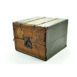 An antique impressive Wooden, leather, cased large trunk / box. Note: We are happy to provide