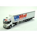 Oxford / Cararama 1/50 truck issue comprising Scania Curtainside in the Code 3 livery of UK Mail.