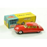Corgi No. 210S Citroen DS 19 in Red with cream interior, spun hubs. Very good in a good (repaired)