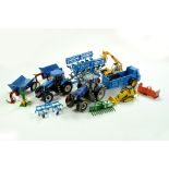 Misc farm model group comprising Britains New Holland Tractor duo plus implements including