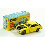 Corgi No. 345 MGC GT Competition Model in Yellow Black Body with black interior and cast hubs.