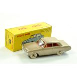 French Dinky No. 559 Ford Taunus in light gold, red interior, silver trim, concave hubs. Wonderful