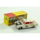 Dinky No. 212 Ford Cortina Rally Car. White, black and with decals, spun hubs. Red interior. Great