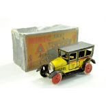 Tin Plate Paya (Spain) 1920's Taxi in Yellow. Clockwork. Some corrosive wear but still bright in