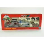 Britains 1/32 Farm issue comprising No. 9665 Massey Ferguson 3680 Tractor, (blue) Ploughs and
