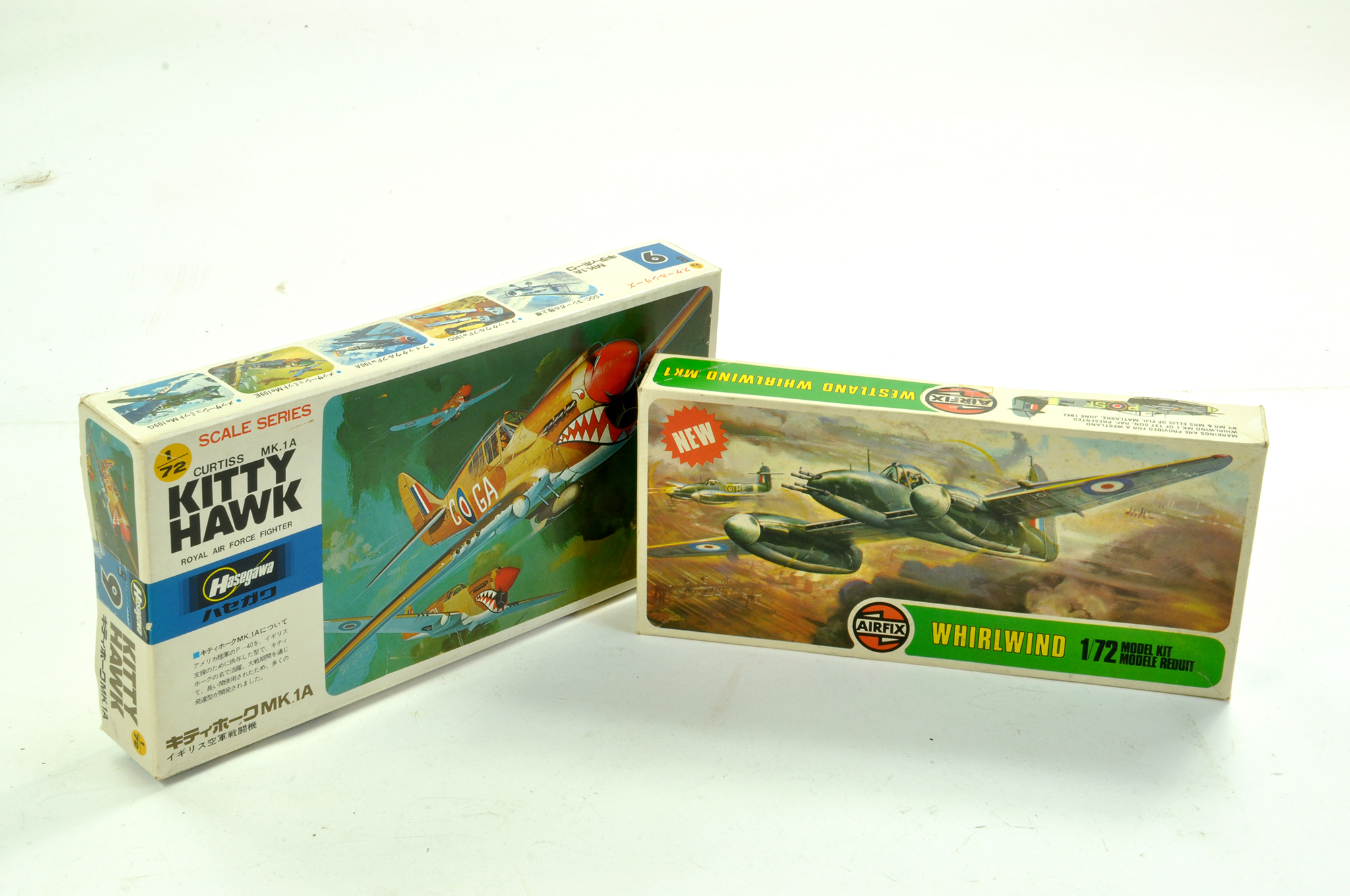 Airfix Plastic Model kit comprising 1/72 Whirlwind plus Hasegawa 1/72 Kitty Hawk. Both Sealed.