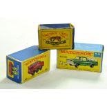 Trio of Matchbox Empty Boxes comprising No. 50, 63 and 4. Enhanced Condition Reports: We are more