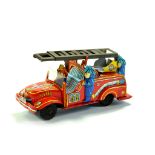 Scarce Usagiya Tin Friction Litho printed Fire Engine with figures. Very Good to Excellent.