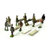 A group of mainly stretcher party metal figures, Britains and others. Generally fair to good with