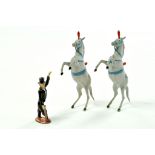 Britains, from Set 1539 Mammoth Circus Display, duo of Liberty Horses plus Ringmaster Figure.