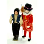 Vintage 11" cloth and felt yeoman of the guard. Cloth and felt, wool beard doll, top of lance