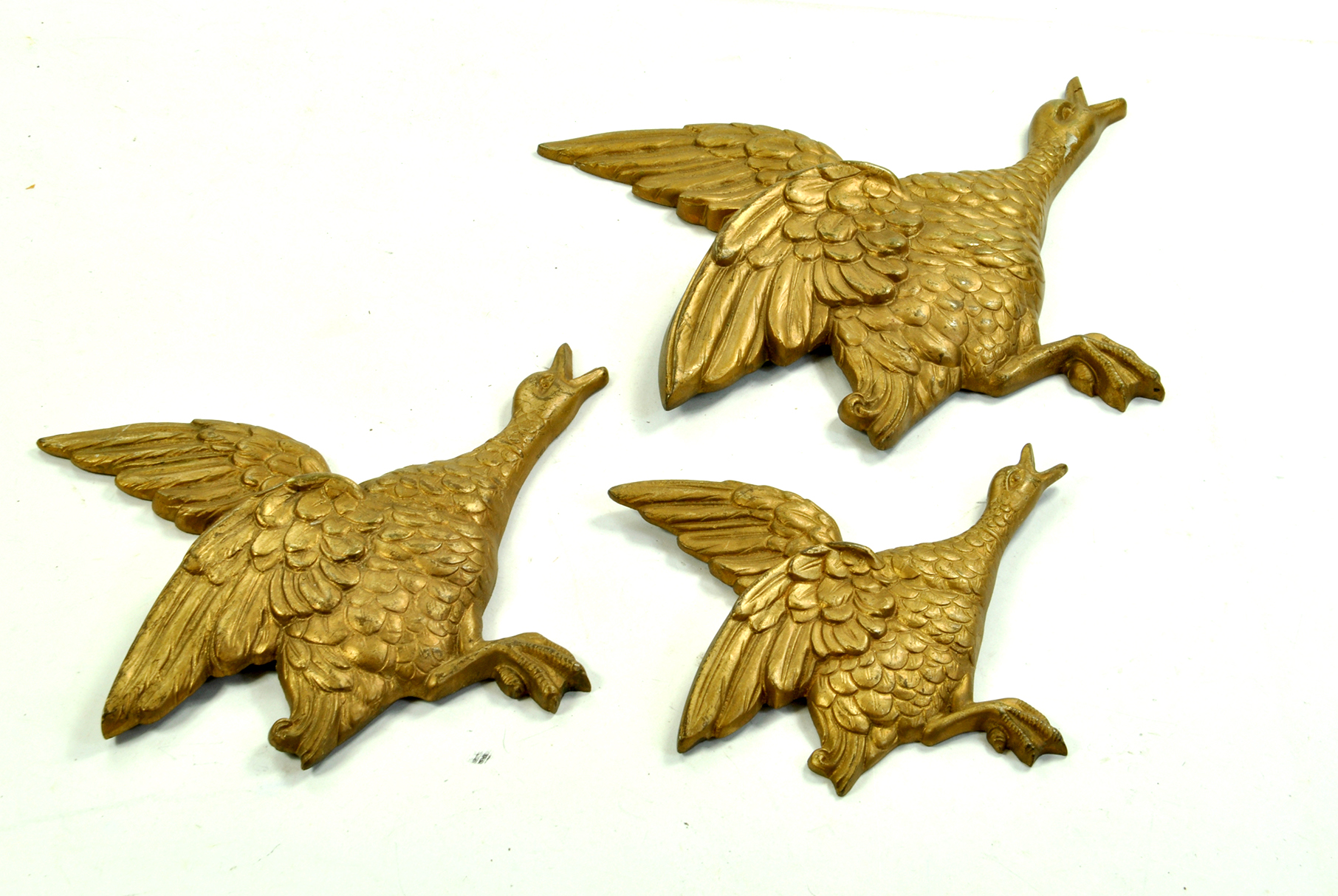 Vintage Trio pertaining to Wall Art, comprising Brass Geese / or ducks. Appear good. Enhanced