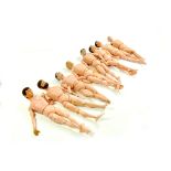 A group of original Action Man comprising 8 figures, all in need of attention, hence spares /