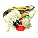 A 1980's / 90's group of Cricket Equipment comprising Bag, Bat, Pads, Stumps and other items.