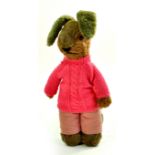 1940s/50s Vintage Bunny Rabbit. Two toned rabbit, with patterned arm, tummy and inner ears, green