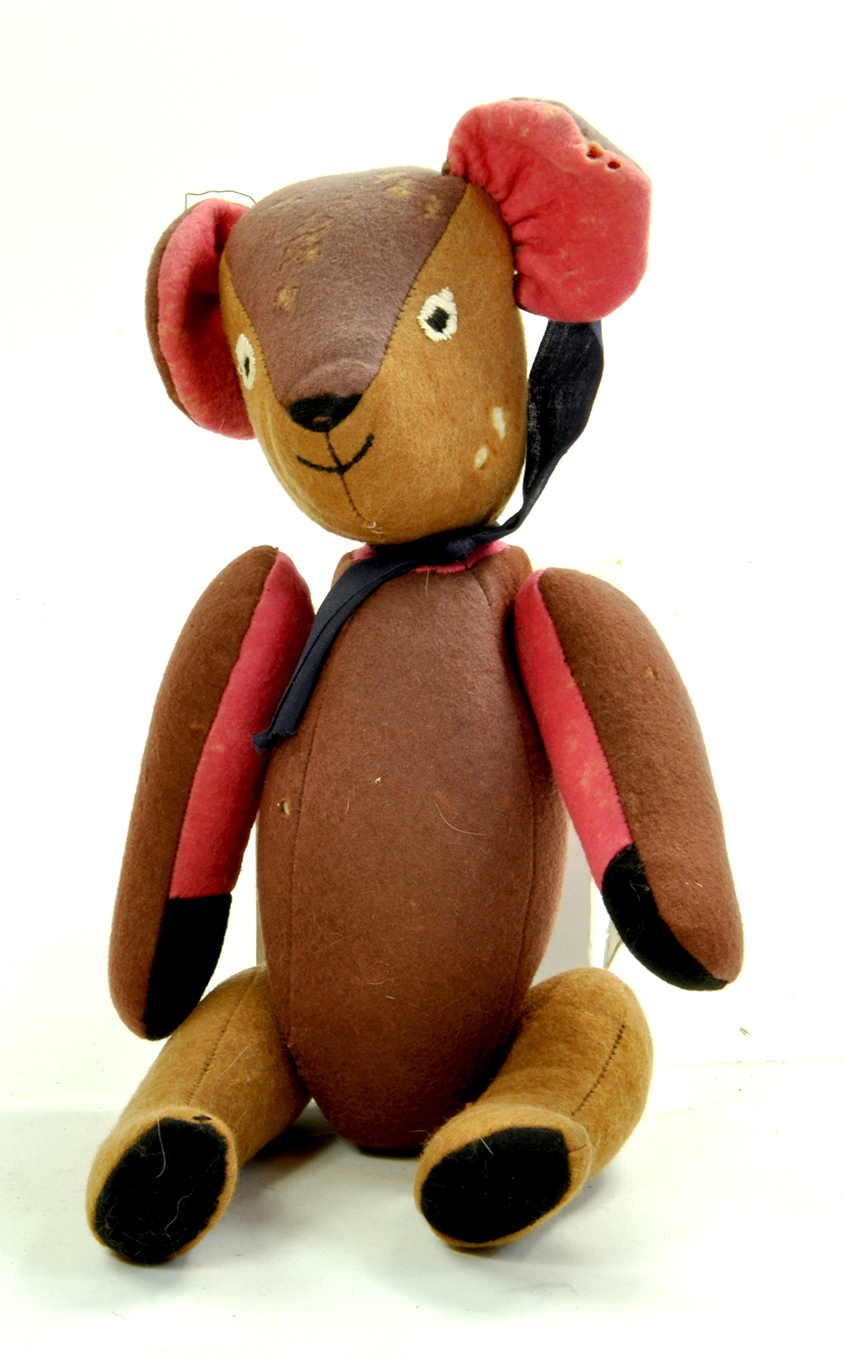 Unusual likely hand-made vintage bear. Bright Colours. Enhanced Condition Reports: We are more