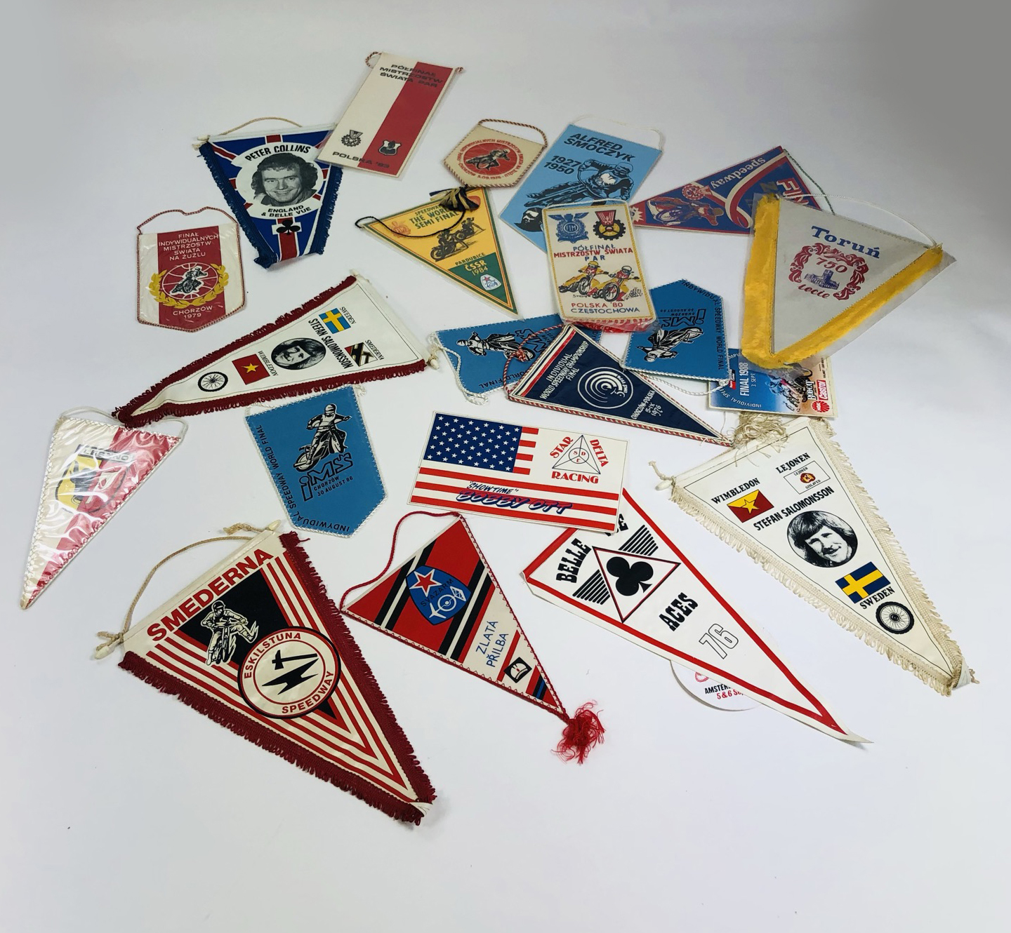 Various 1970s speedway pennants.  Enhanced Condition Reports: We are more than happy to provide