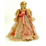 Beautiful 22” 1920-1925 French Boudoir Doll. Boudoir Doll has a cloth covered face and painted