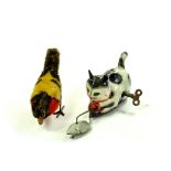 An original Schuco clockwork pecking bird plus Japanese tinplate clockwork cat & mouse. Generally