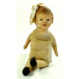 Scarce 1930s 17” Dee an Cee Celluloid Doll. An early Canadian composition doll, cloth body and