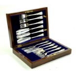 Vintage Cameron & Son Kilmarnock boxed fish knives and forks. Marked Cameron & Con Kilmarnock