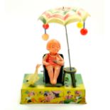 CK Toy Japan 1940's Scarce tinplate and celluloid issue of 'Happy life', girl sunbathing with duck