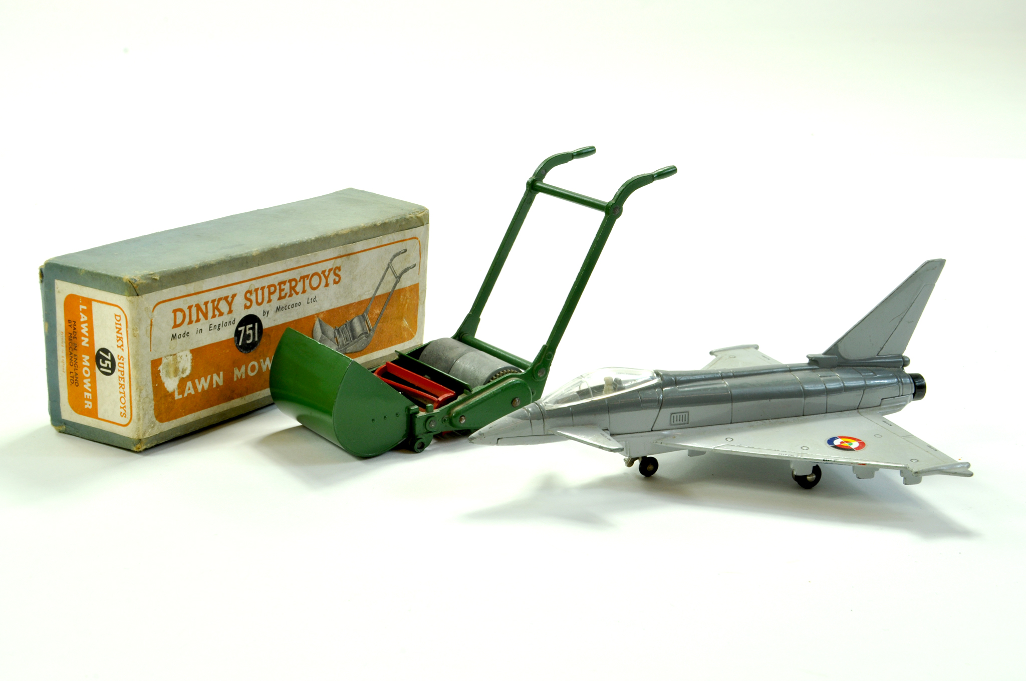 Dinky No. 751 Lawn Mower. Good in Fair to Good Box plus Ertl Eurofighter Typhoon.  Enhanced