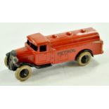 Dinky No. 25d Petrol Tanker. Issue has red body and ridged hubs plus black chassis. Appears to be