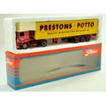 Tekno 1/50 diecast truck issue comprising Volvo Curtain Trailer in the livery of Prestons of