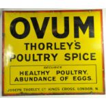 An original Joseph Thorley Antique Enamel Advertising Sign for Thorleys Ovum Poultry Spice. Width