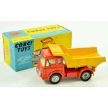 Corgi No. 494 Bedford TK Tipper Truck. Issue with red cab and chassis, yellow tipper, lemon interior