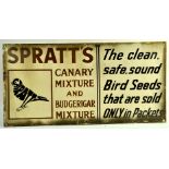 An original Spratts Antique Enamel Advertising Sign for Spratts Canary / Budgerigar Mixture. 1940's.