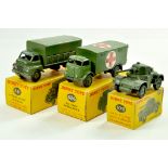 Dinky Group of Military Vehicles comprising 3 Ton Wagon, Military Ambulance and Armoured Car. All