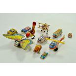 An unusual group of tinplate toys. Mostly Mechanical. Note: We are always happy to provide