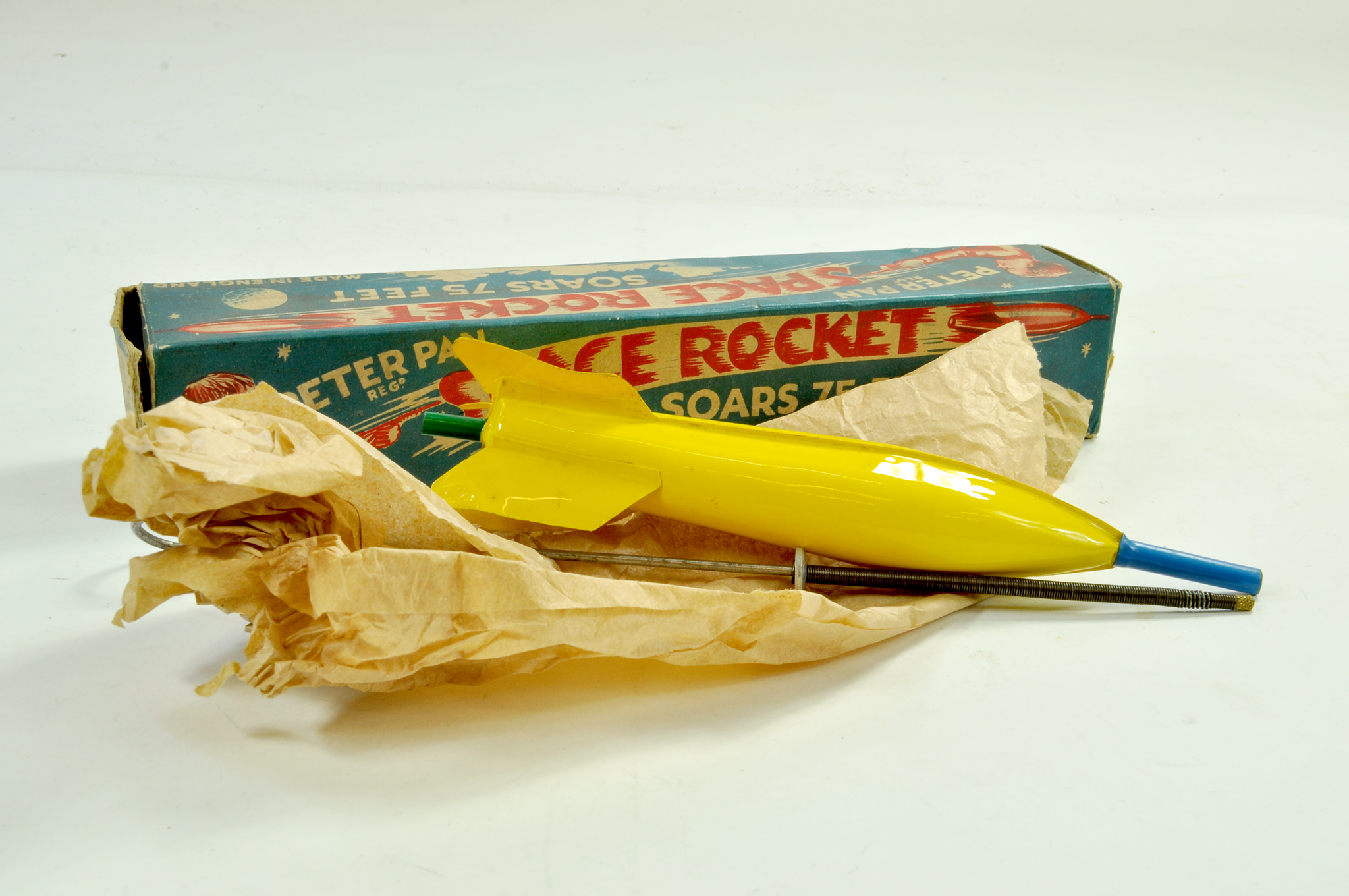 Peter Pan Plastic Space Rocket Toy. Appears very good to excellent, likely never played with in
