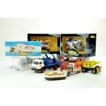 Misc diecast group comprising various makers, inc Britains Skip Lorry, 1/12 Motorbikes and more.