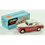 Corgi No. 204 Rover 90 Saloon. Issue is two-tone pale grey and metallic cerise with silver trim