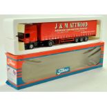 Tekno 1/50 diecast truck issue comprising ERF Curtain Trailer in the livery of J&M Attwood.