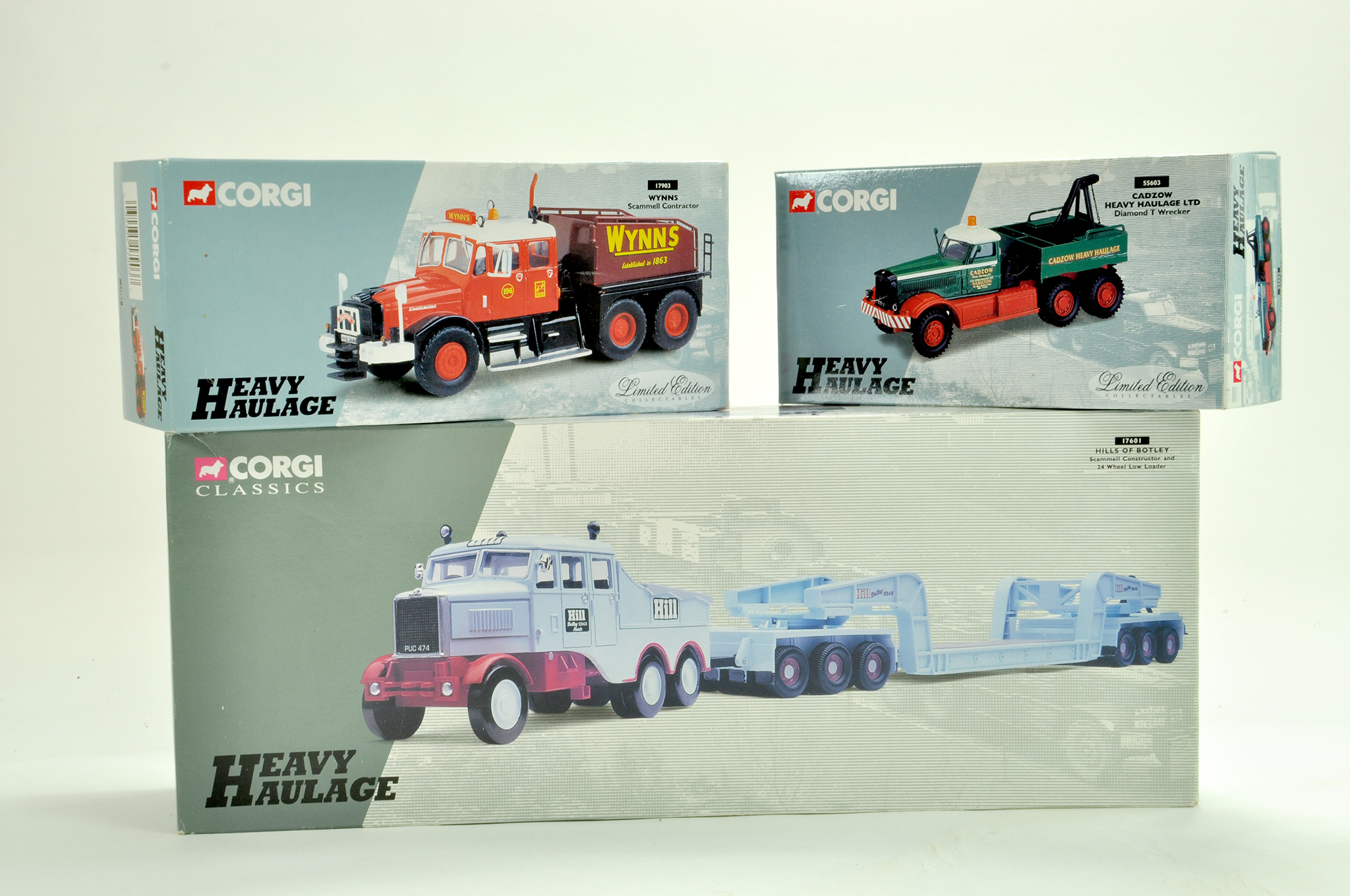 Corgi Trio of Heavy Haulage Truck issues. Hills, Cadzow and Wynns. Generally good in boxes, some