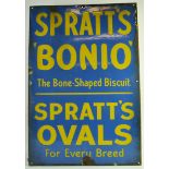 An original Blue Spratts Antique Enamel Advertising Sign for Spratts Bonio and Spratts Ovals. 1920'