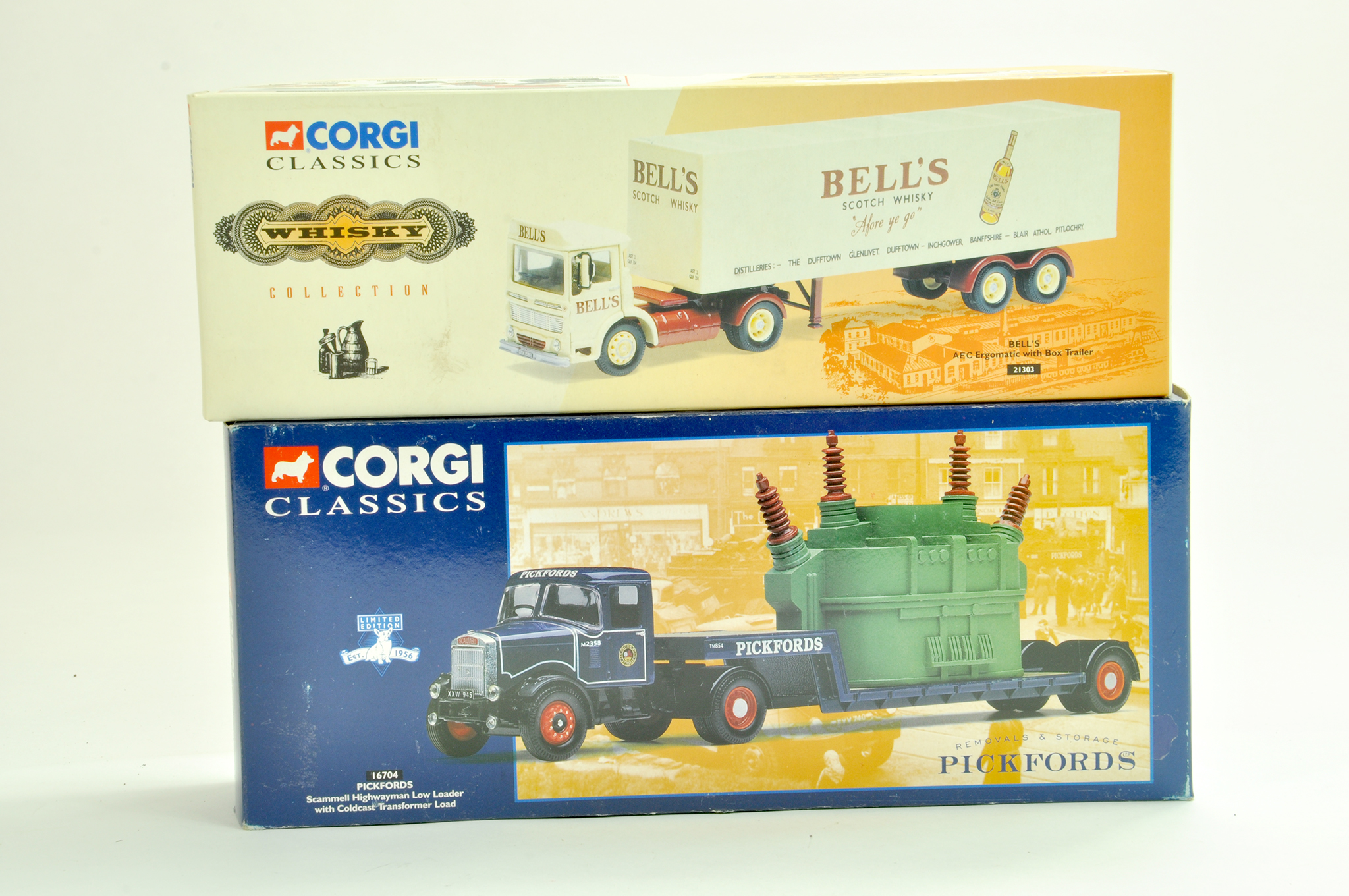 Corgi Diecast Commercial truck issues, classics duo comprising 21303 AEC Bell's Whisky plus No.