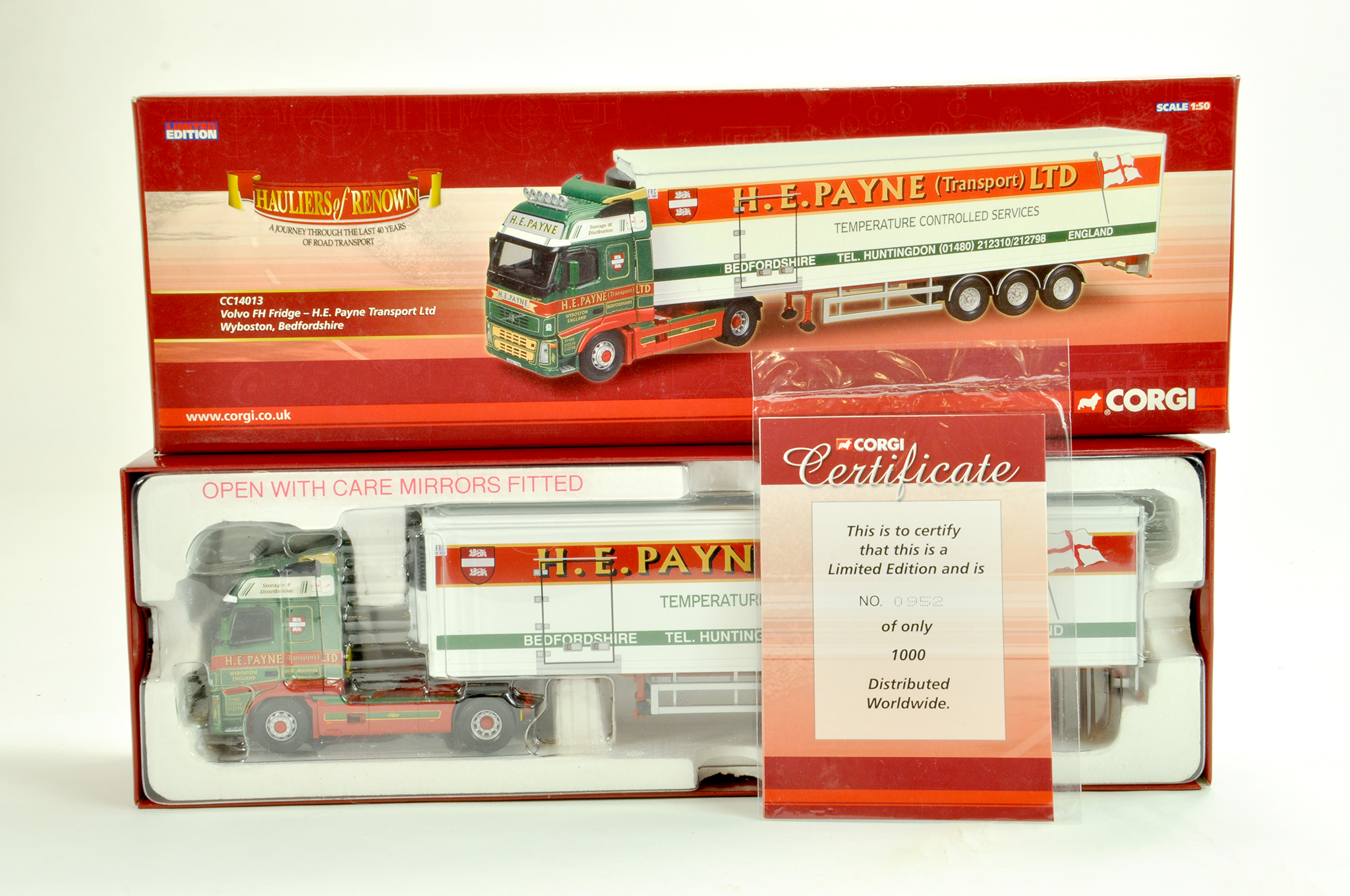 Corgi Diecast Truck issue comprising No. CC14013 Volvo Fridge Trailer in the livery of HE Payne.