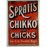 An original Red Spratts Antique Enamel Advertising Sign for Spratts Chikko Chick food. Very early