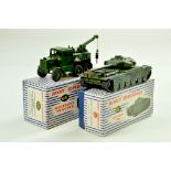 Dinky Duo of Military Vehicles comprising Centurion Tank (painted over) and recovery Tractor.