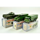 Dinky Group of Military Vehicles comprising Centurion Tank (painted over), Artillery Tractor and